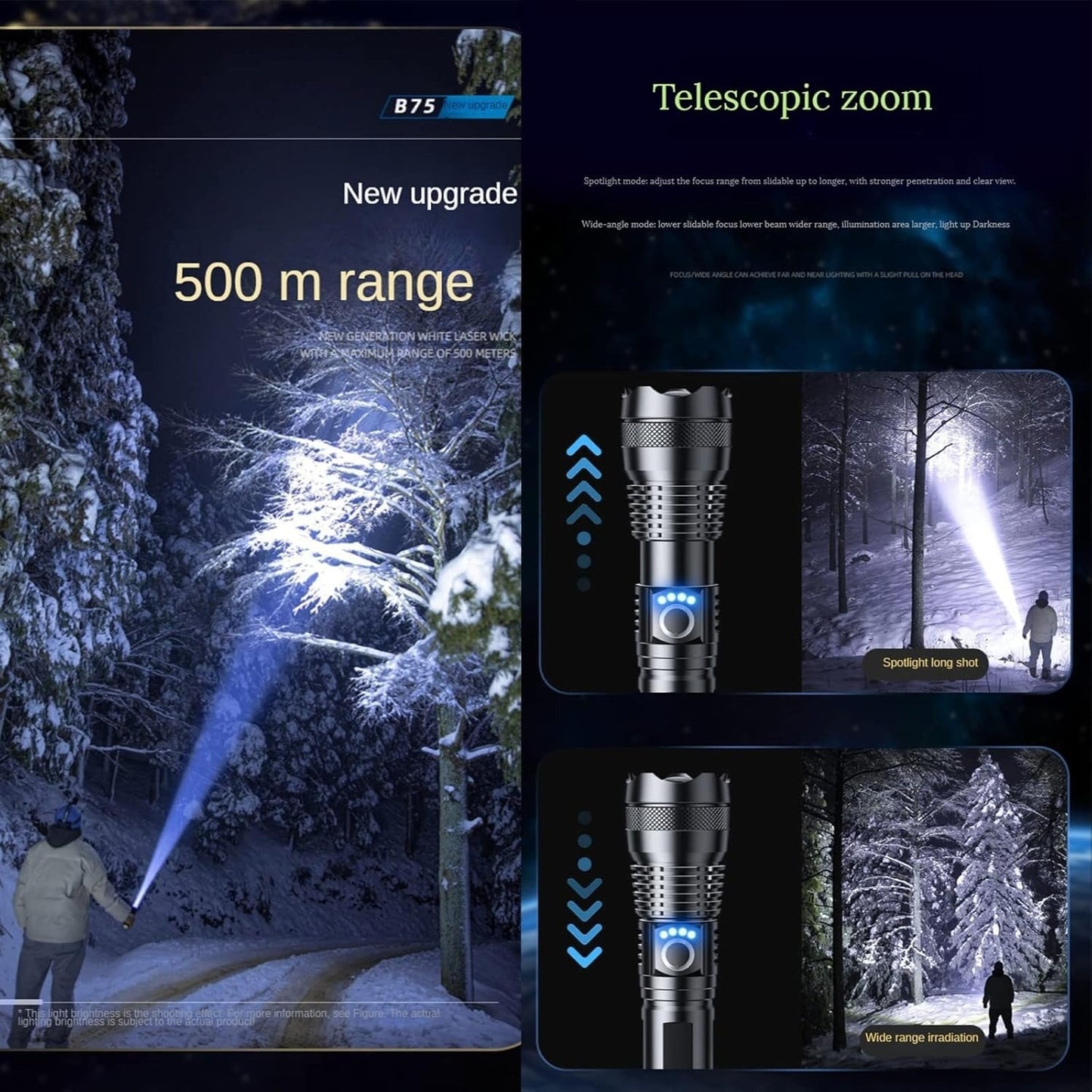 ✨Dobíjecí LED svítilna - Vysoký světelný tok, Voděodolná, Ultra jasná svítilna pro nouzové situace